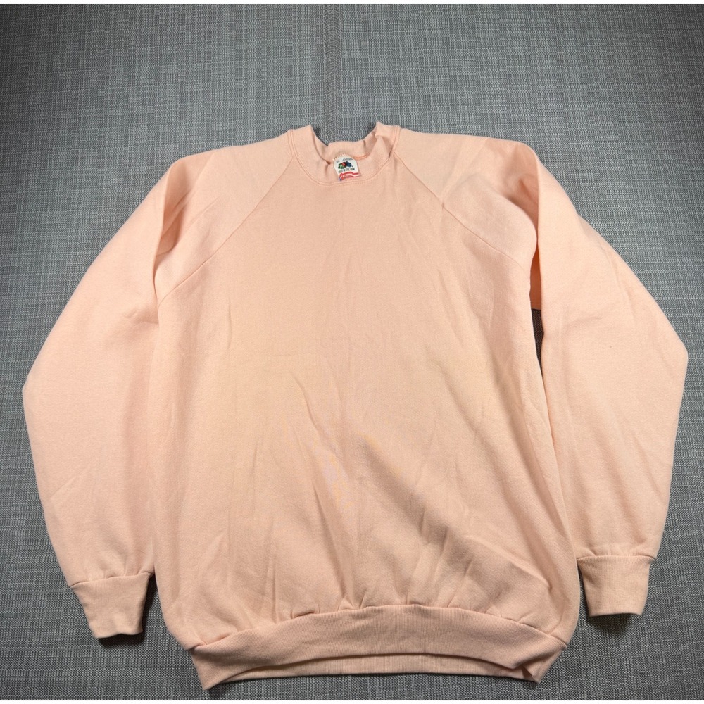 Vintage Fruit Of The Loom Sweatshirt Mens XL Peach Cotton Classic Raglan Sleeve